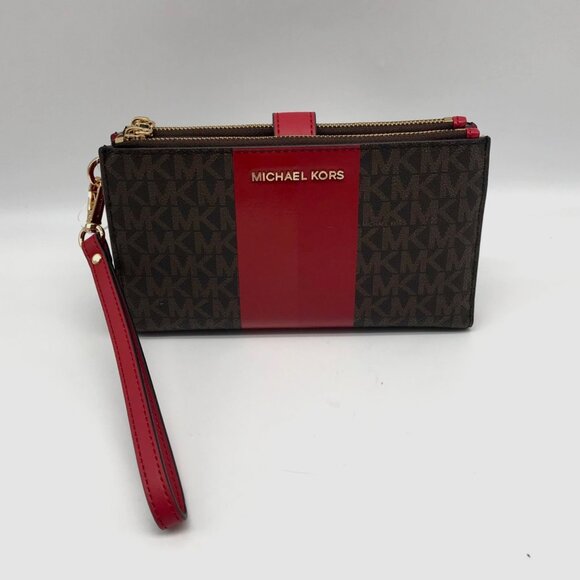 Michael Kors Logo Jet Set Crimson Double Zip Wristlet- NWT - Picture 13 of 13